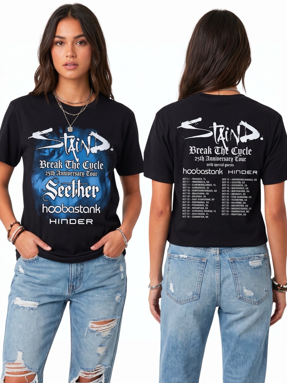 Staind Break The Cycle Tour 2-Sided Black Band Graphic Tee